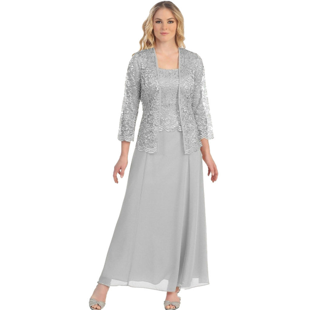 Amazon AliExpress Moda Europejski i amerykański styl Dwuczęściowy koronkowy kardigan Szyfonowa sukienka maxi Plus Size Odzież damska 9957