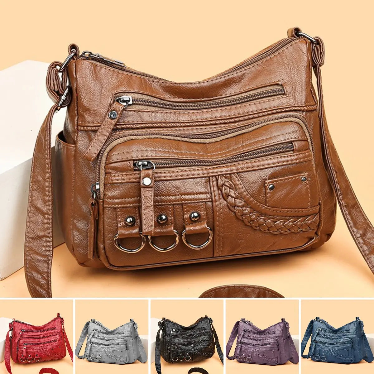 【Cumpără 1 primești 1 gratis】2024 Noua geantă Crossbody Geanta de umăr pentru mama, din piele moale spălată Geantă versatilă pentru femei