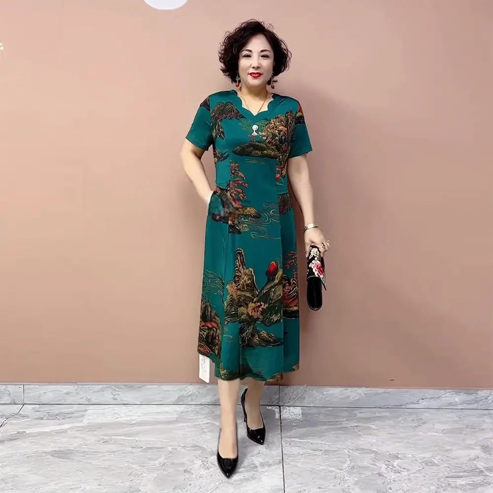 【XL-6XL】Letnie oddychające, rozciągliwe sukienki vintage z nadrukiem 