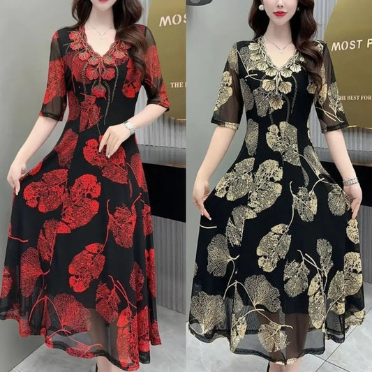⌈M-5XL⌉ Damska sukienka z nadrukiem o naturalnej elegancji 