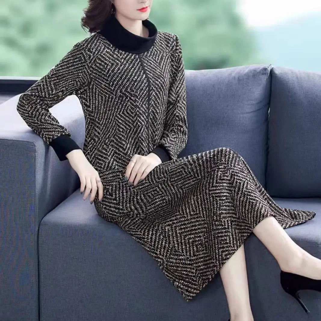 【L-5XL】Jesienne i zimowe nowe, usztywniane i pogrubione sukienki 