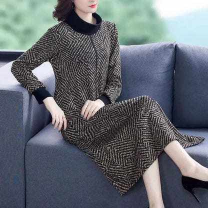 【L-5XL】Jesienne i zimowe nowe, usztywniane i pogrubione sukienki 
