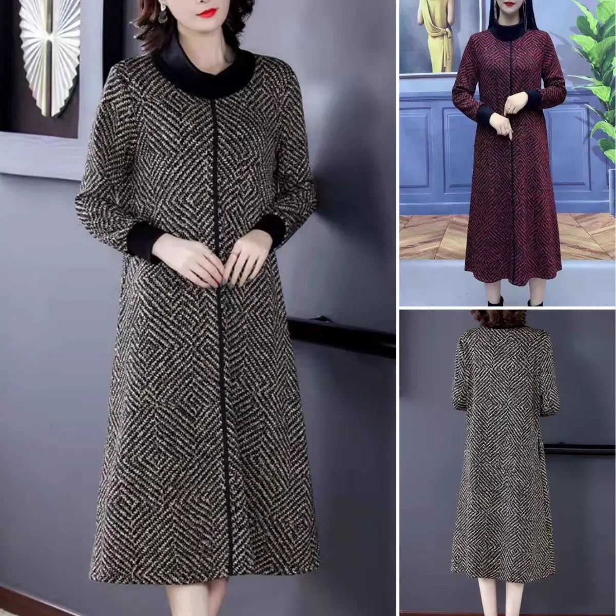 【L-5XL】Jesienne i zimowe nowe, usztywniane i pogrubione sukienki 