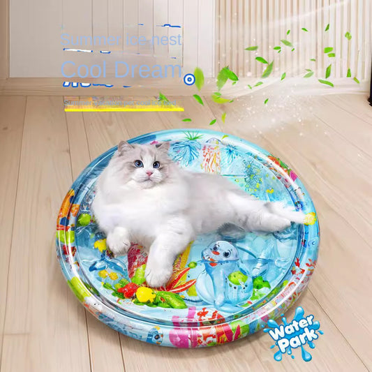 Pet Large Inflatable Water Injection Bed Ice Pad Cat Summer Cooling Breathable Heat Dissipation Scratch-Resistant Anti-Bite Cartoon Little Fish