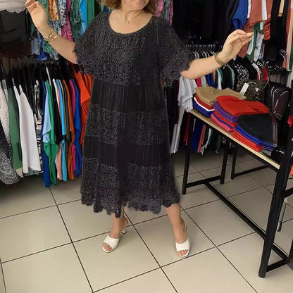 [XXS-5XL] Nowa sukienka koronkowa z krótkimi rękawami i okrągłym dekoltem 
