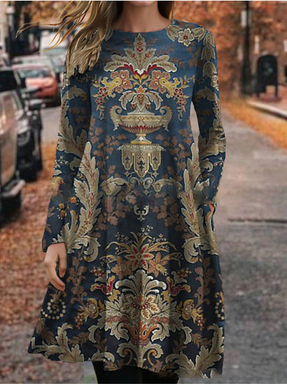 【S-8XL】2023 nowa jesienno-zimowa sukienka casualowa z długim rękawem w stylu retro 