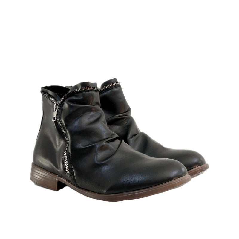 【35-44】Noul stil rotund deget de la picior pătrat toc pătrat dublu fermoar lateral cizme Martin pentru femei