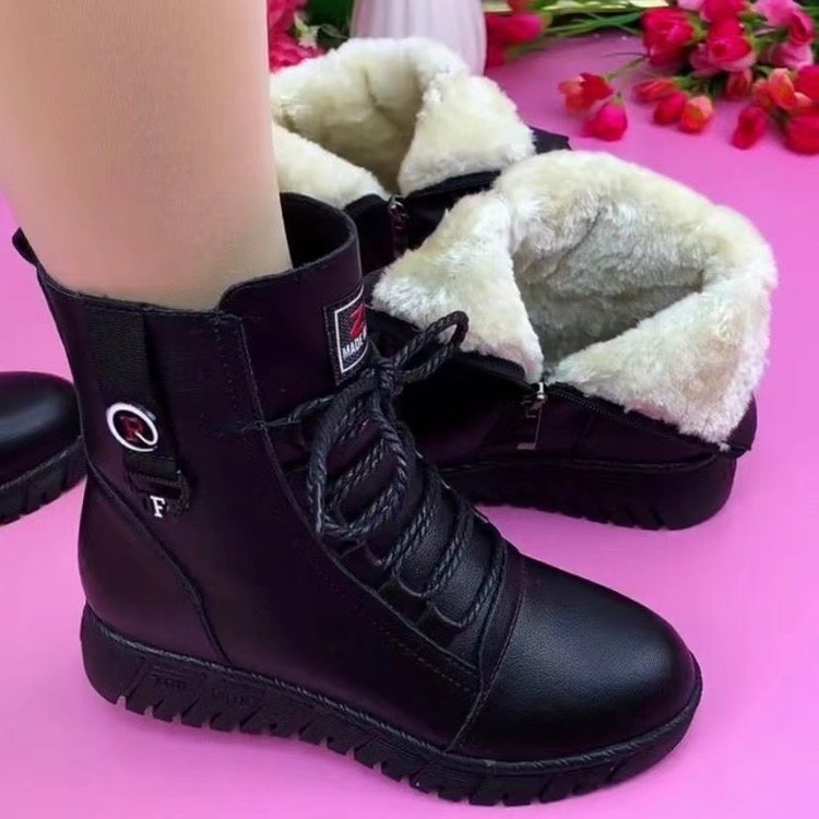 💥【35-40】2023 nowe zimowe buty ze skóry kaszmirowej, pogrubiająca wodoodporna bawełna 