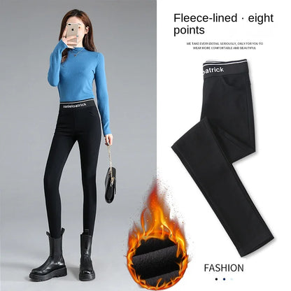 Fleece-lined Thick Leggings Women's Outer Wear Autumn Winter Women's Pants High Waist Stretch Black Leggings Tight Large Size Feet Magic Pants