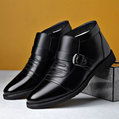 【39-44】 Męskie buty zimowe wykonane ze skóry z grubą i ciepłą podeszwą 