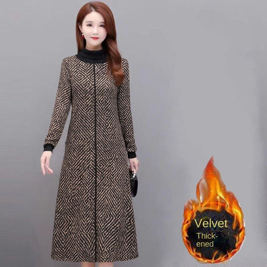【L-5XL】Jesienne i zimowe nowe, usztywniane i pogrubione sukienki 